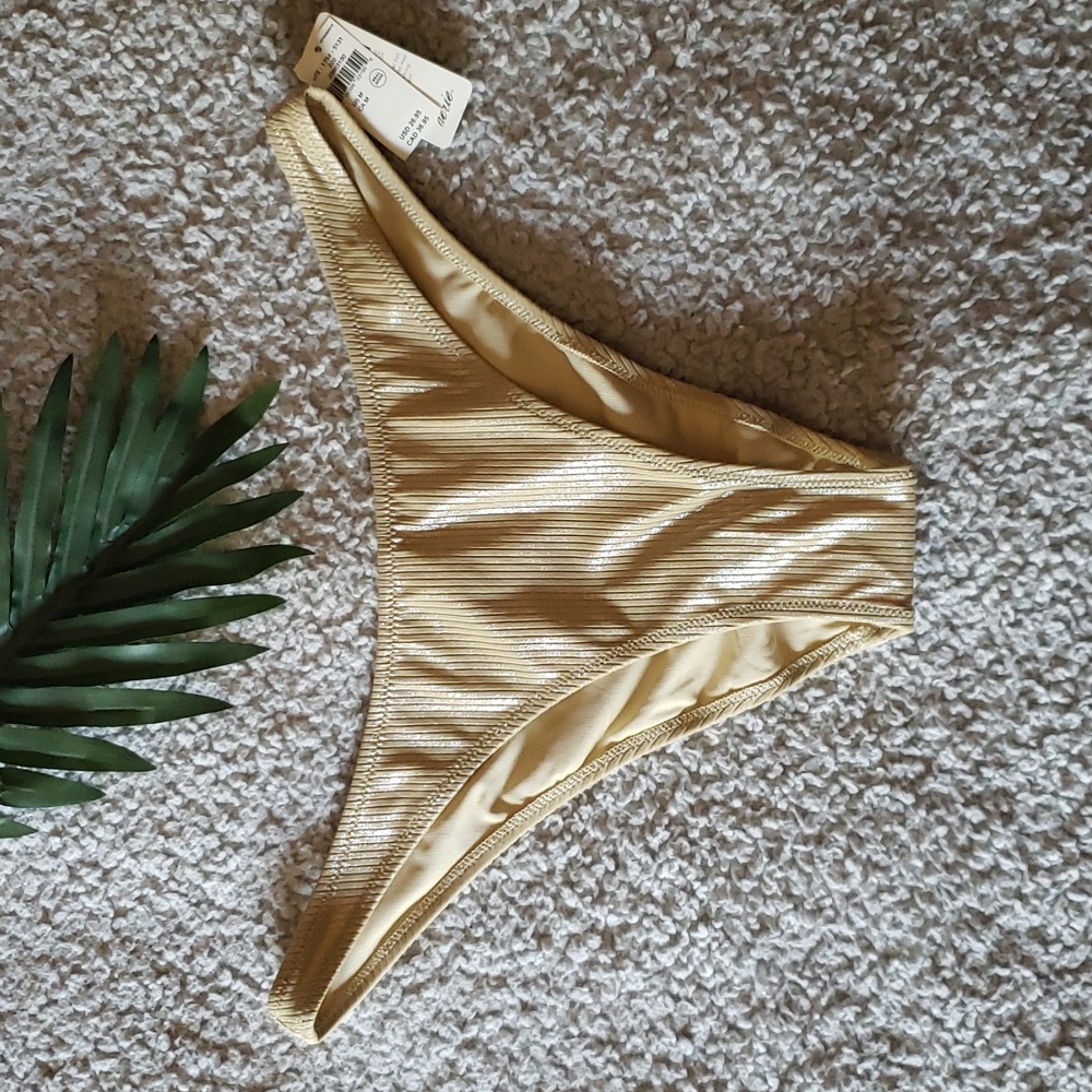 NWT Aerie Cheekiest Metallic Shine Rib Low Rise Bikini Bottoms in Golden Oak